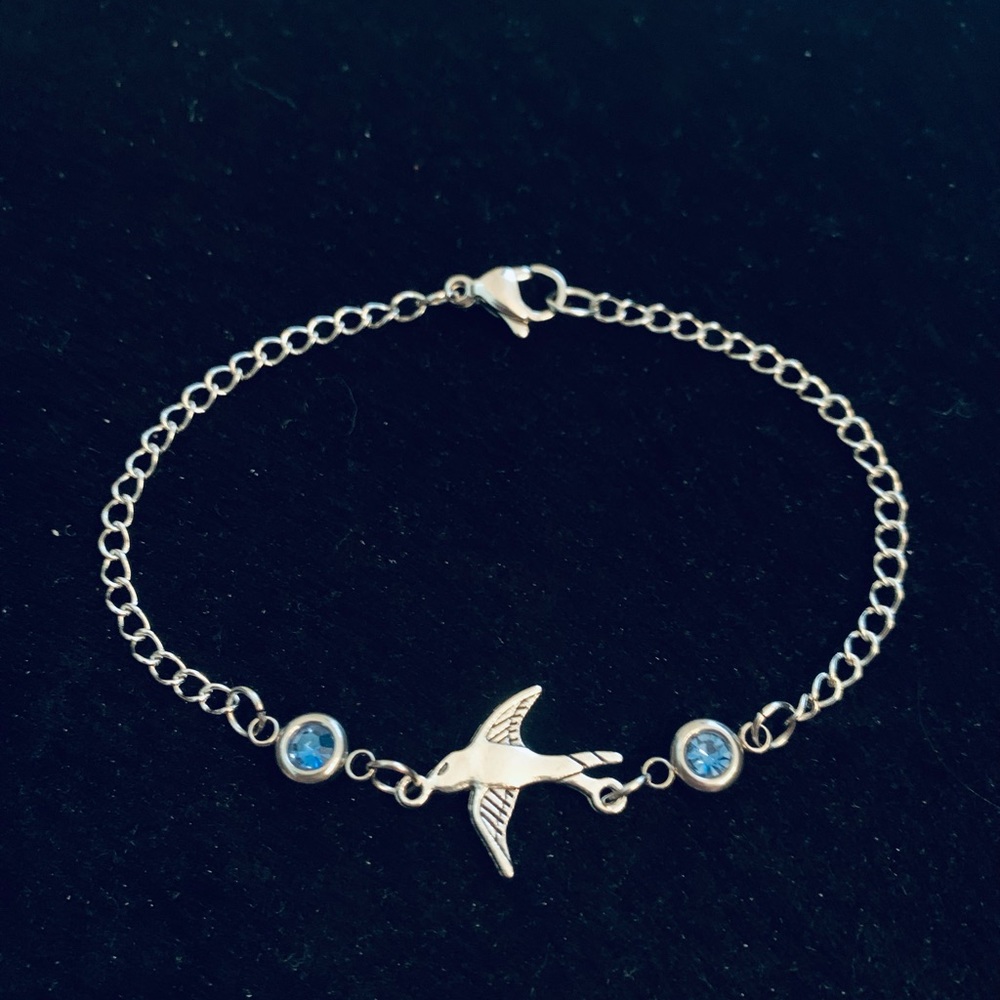 Seagull/Bird Chain bracelet with blue rhinestones